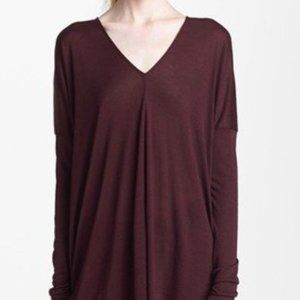 Vince Double V Neck Long Sleeve Burgundy Blouse